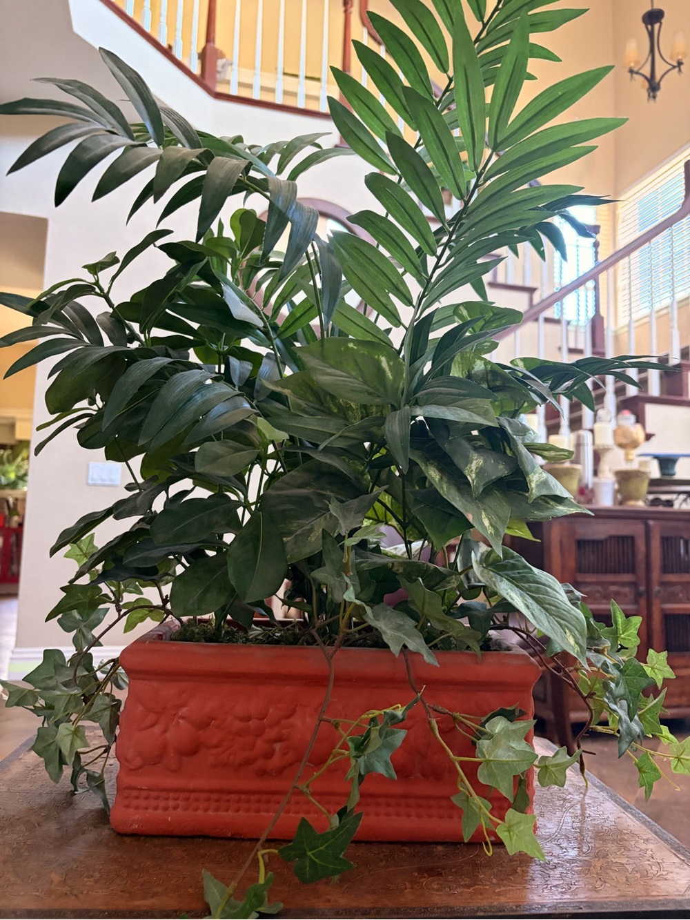 Home Accents Green Faux Indoor Planter Arrangement in Terracotta Rectangle Pot